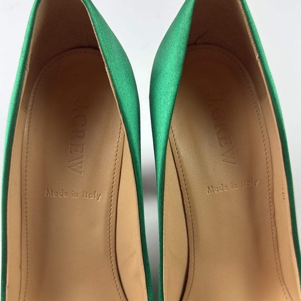 J.Crew Etta Emerald Cap Toe emerald satin Heels 6 - Picture 3 of 6